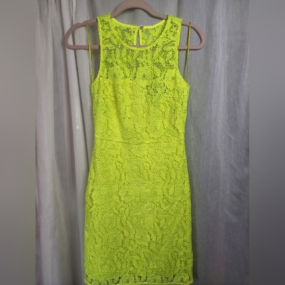J.CREW Collection Lace Neon Yellow Sleeveless Dress (Size 00) - Picture 1 of 5